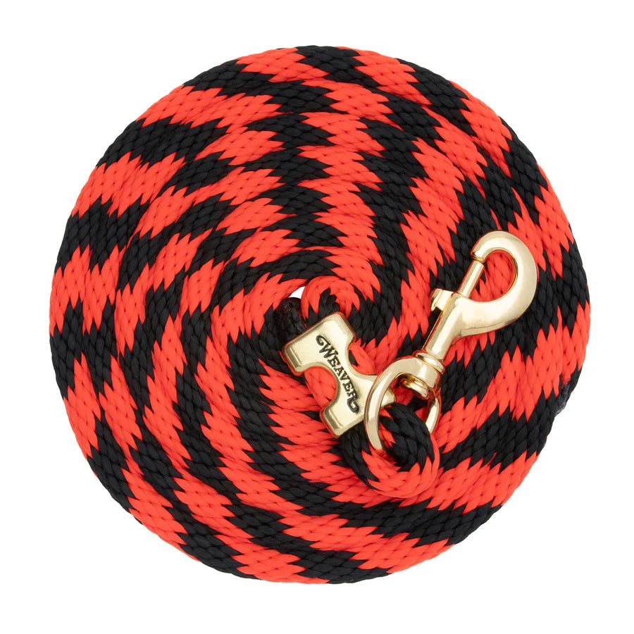 WEAVER LEATHER POLY LEAD ROPE 10' WITH SOLID BRASS SNAP - STRIPED SPIRAL TWIST
