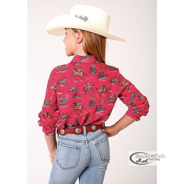 ROPER GIRLS RED WESTERN PRINT RAYON SHIRT