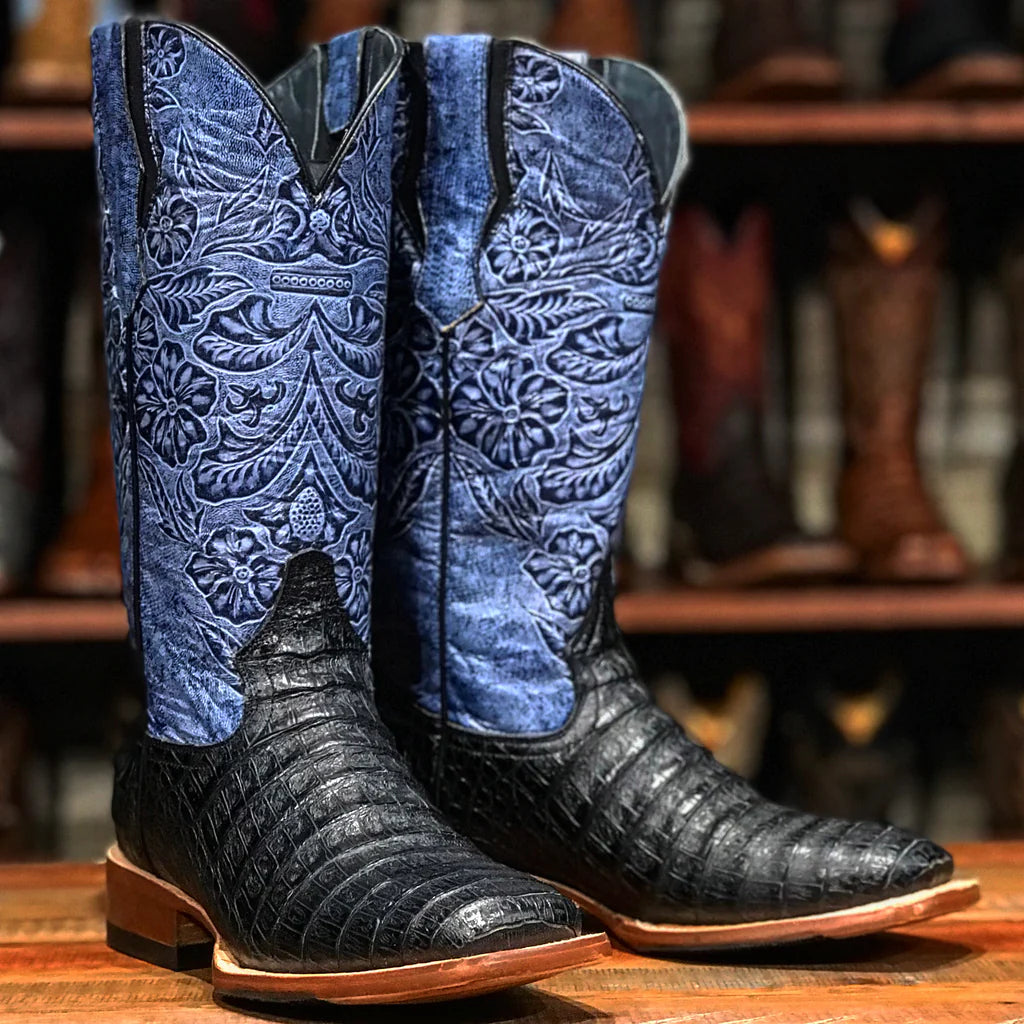 TANNER MARK WOMENS EMBOSSED CAIMAN BELLY WESTERN BOOT