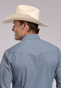 Roper Mens Cream Floral Stripe Shirt - Blue