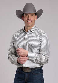 ROPER MENS CREAM & GREY STRIPE WESTERN SHIRT