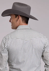 ROPER MENS CREAM & GREY STRIPE WESTERN SHIRT