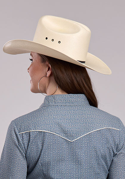 Roper Women Retro Piped Fancy Yoke Cream Floral Shirt - Blue