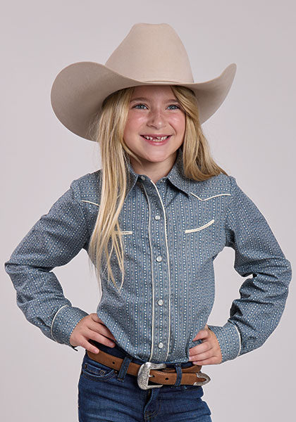 Roper Girls Retro Piped Fancy Yoke Snap Shirt - Blue