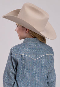 Roper Girls Retro Piped Fancy Yoke Snap Shirt - Blue