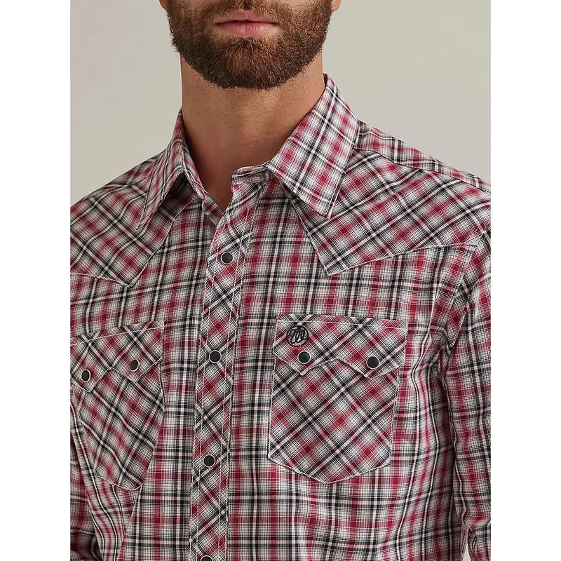 WRANGLER MENS SAWTOOTH SNAP POCKET SHIRT - RED BLUR