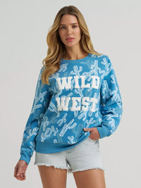 WRANGLER WOMENS WILD WEST CREW SWEATSHIRT - BLUE