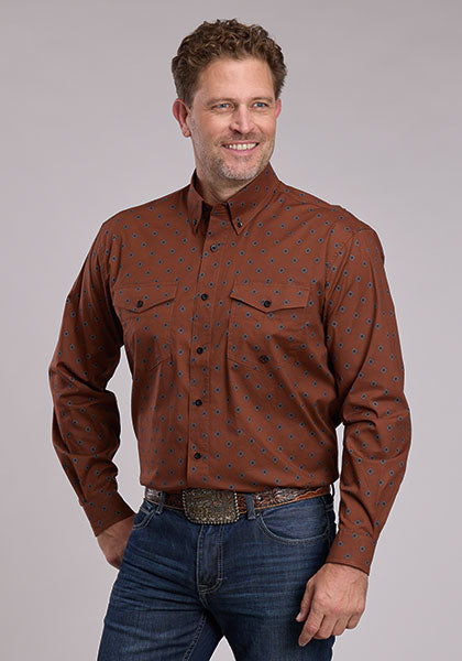 ROPER MENS STRETCH POPLIN SHIRT -RUST