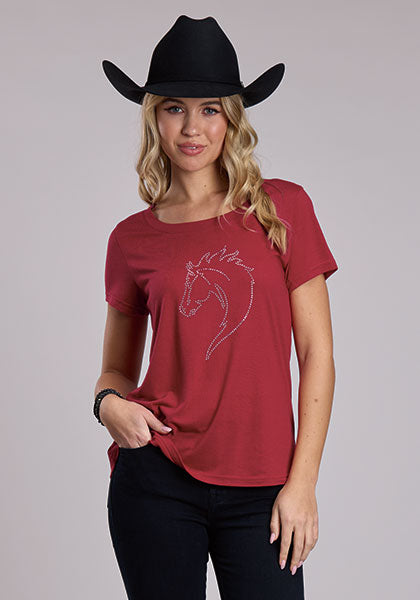ROPER WOMENS PRINTED KNITPOLY RAYON JERSEY TEE - RED