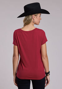 ROPER WOMENS PRINTED KNITPOLY RAYON JERSEY TEE - RED