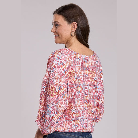 ROPER WOMENS AZTEC PATCHWORK RAYON CHALLIS BLOUSE