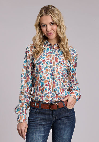ROPER WOMENS FEATHERS PRINTED RAYON SHIRTS