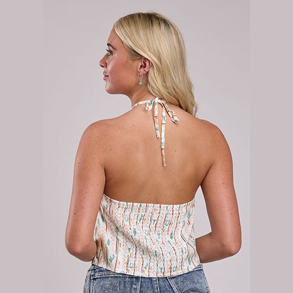 ROPER SLEEVELESS SHIRT CHECKER STRIPE PRINTED RAYON -