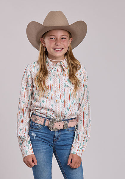 ROPER GIRLS CHECKERS STRIPE PRINTED RAYON SHIRT