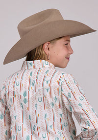 ROPER GIRLS CHECKERS STRIPE PRINTED RAYON SHIRT