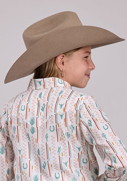 ROPER GIRLS CHECKERS STRIPE PRINTED RAYON SHIRT