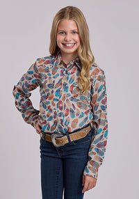 ROPER GIRLS FEATHERS PRINTED RAYON BLOUSE