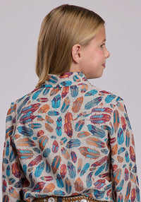 ROPER GIRLS FEATHERS PRINTED RAYON BLOUSE