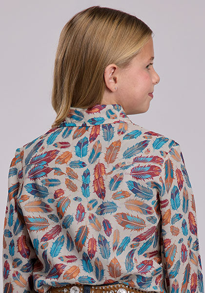 ROPER GIRLS FEATHERS PRINTED RAYON BLOUSE