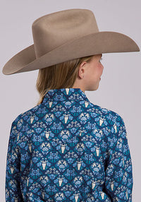 ROPER GIRLS  HORSES & FLOWERS PRINTED RAYON - BLUE
