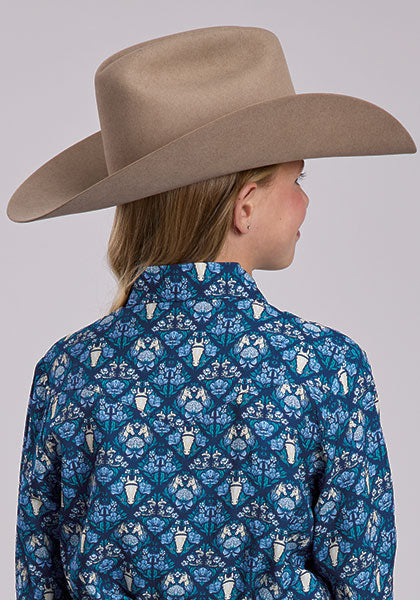 ROPER GIRLS  HORSES & FLOWERS PRINTED RAYON - BLUE