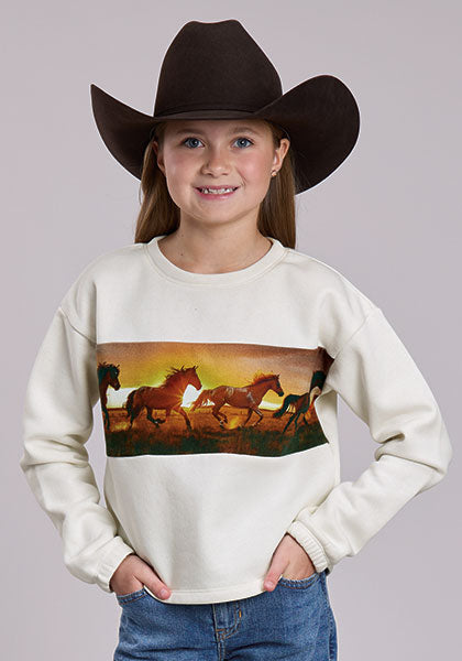 ROPER GIRLS PRINTED COTTON FLEECE CREW NECK PULLOVER