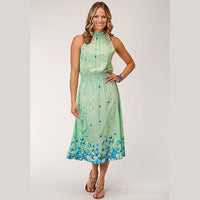 CLEARANCE - ROPER WOMENS MIDI DRESS IN SOFT CREPE - MINT GREEN