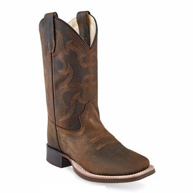 OLD WEST CHILDS SQUARE TOE  WESTERN BOOT - BROWN