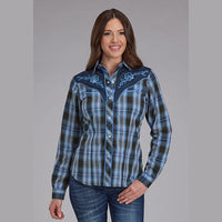 ROPER WOMENS FANCY APPLIQUE BLUE PLAID SHIRT