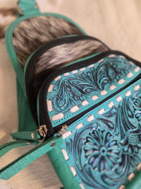 CROSS BODY PURSE - TURQUOISE WITH HAIR ON