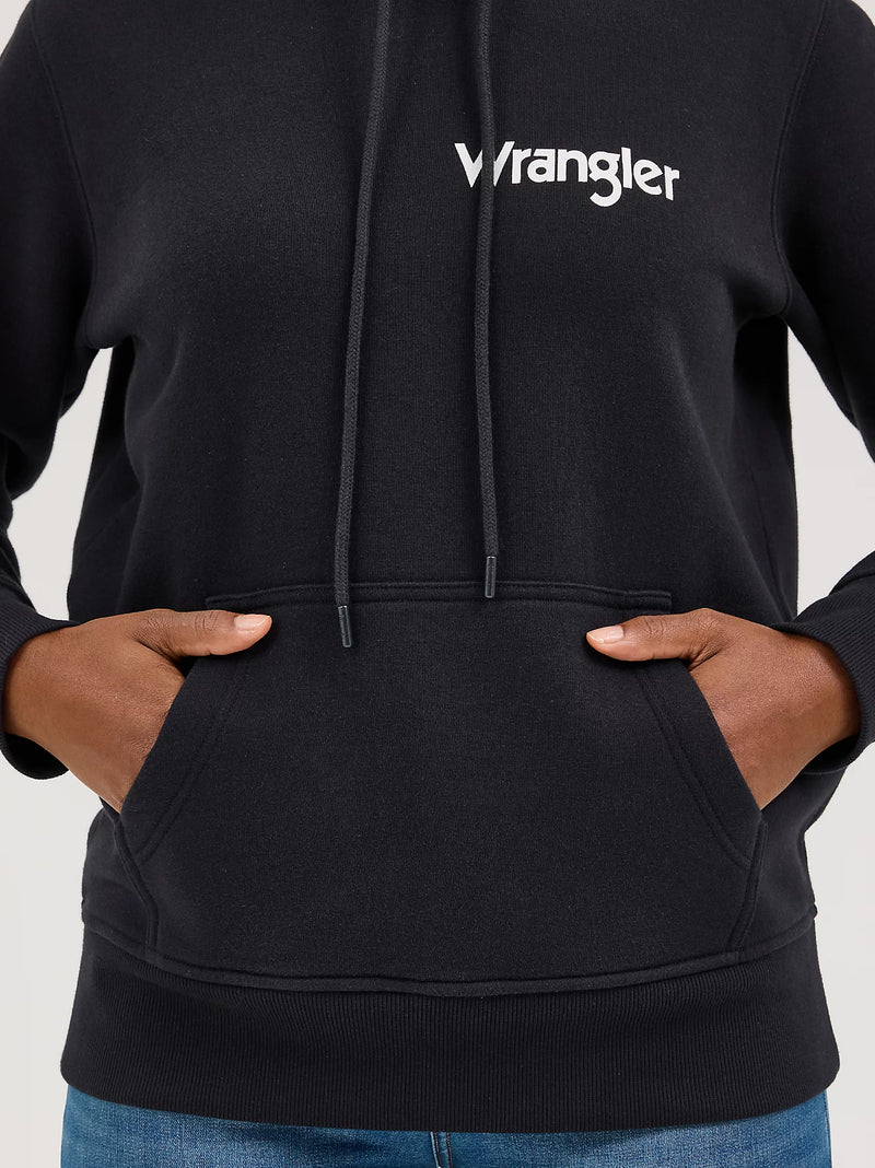 WRANGLER WOMENS RETRO LOGO ARM HOODIE - BLACK