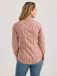 WRANGLER WOMENS RETRO SLIM STRIPE WESTERN SNAP SHIRT - DUSTY ROSE