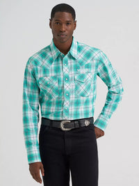 2026 - WRANGLER MENS LOGO WESTERN SNAP SHIRT - TURQUOISE SEA