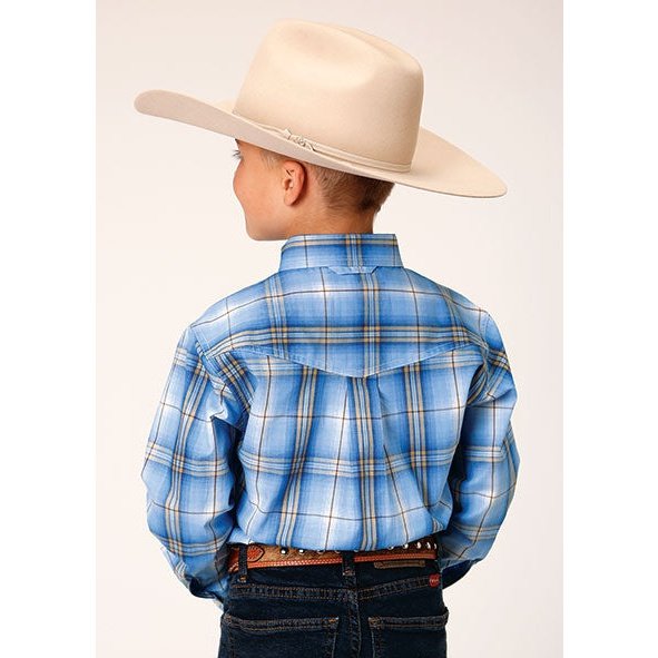 ROPER BOYS CORNFLOWER PLAID WESTERN SHIRT