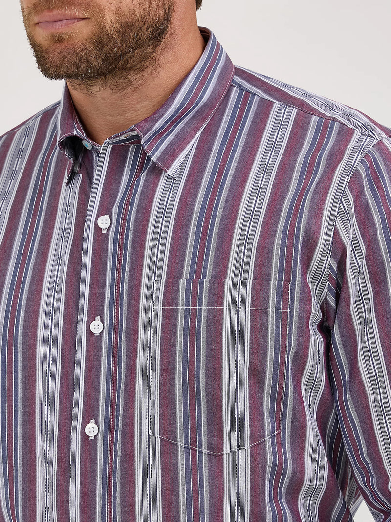 WRANGLER MENS CODY JOHNSON BUTTON DOWN SHIRT - MAUVE STRIPES