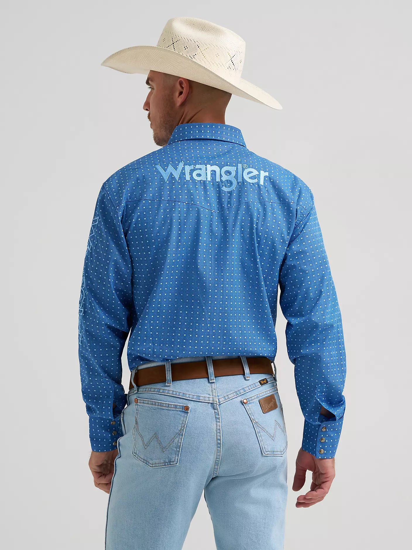 2026 - WRANGLER MENS LOGO PRINT WESTERN SNAP SHIRT - DARK BLUE
