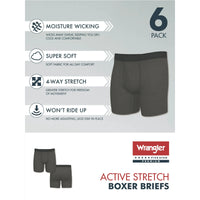 WRANGLER MENS STRETCH BOXER BRIEFS - 6 PACK