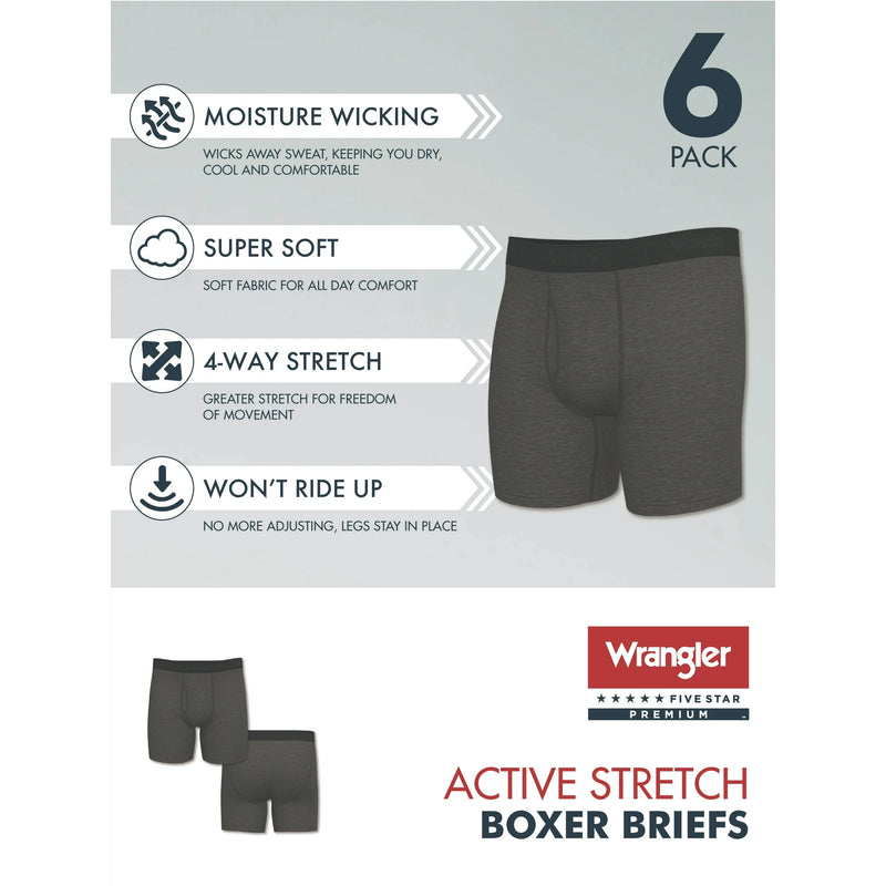 WRANGLER MENS STRETCH BOXER BRIEFS - 6 PACK