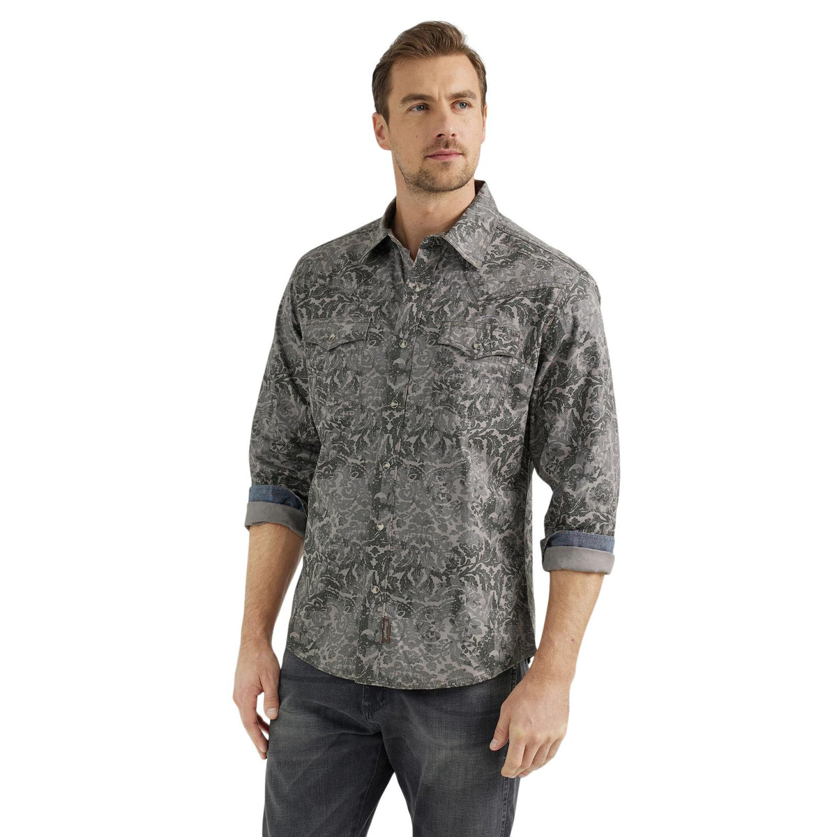 WRANGLER MENS RETRO WESTERN SHIRT - GRAY