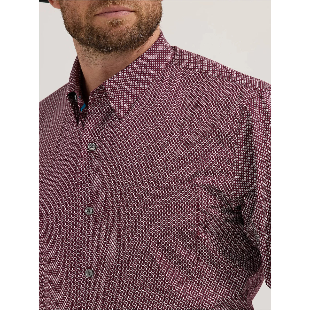 WRANGLER MENS CODY JOHNSON ONE POCKET BUTTON DOWN SHIRT - BURGUNDY DIAMOND