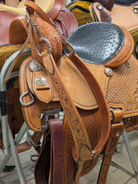 MARTIN CERVI  BARREL SADDLE 13.5 BLACK OSTRICH FULL SEAT BREAST COLLAR INCLUDED