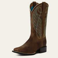 Ariat Womens Round Up Wide Square Toe Western Boot  - Powder Brown