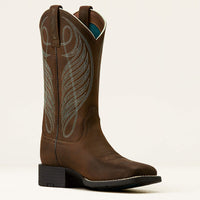 Ariat Womens Round Up Wide Square Toe Western Boot  - Powder Brown
