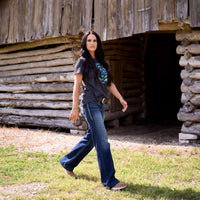 Ariat Womens Trouser Mid Rise Stretch Entwined Wide Leg Jean - Marine