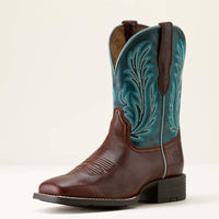 Ariat Womens Round Up Filly Wide Square Toe Western Boot - OILED TEAK|LOYAL BLUE