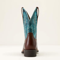 Ariat Womens Round Up Filly Wide Square Toe Western Boot - OILED TEAK|LOYAL BLUE