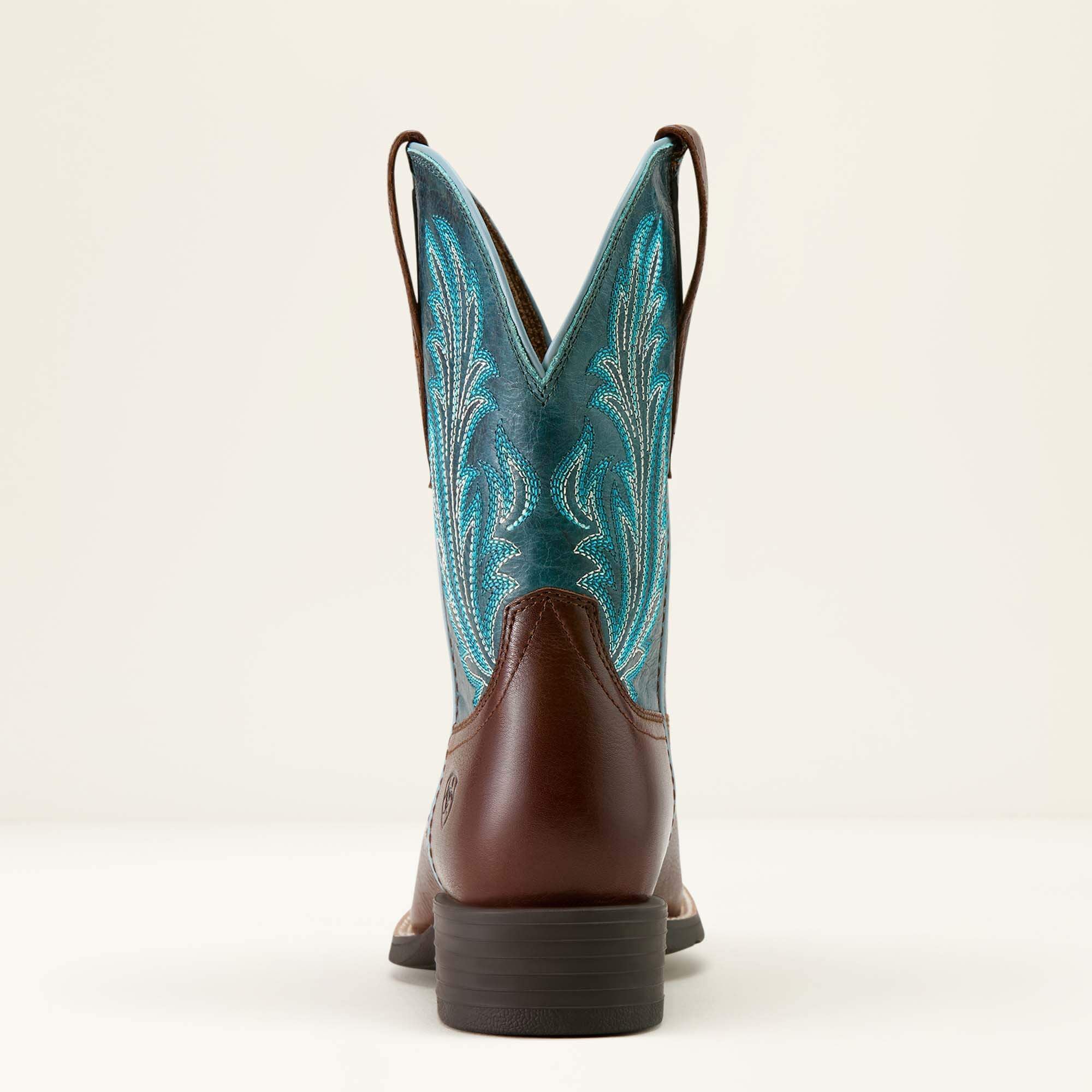 Ariat Womens Round Up Filly Wide Square Toe Western Boot - OILED TEAK|LOYAL BLUE