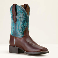 Ariat Womens Round Up Filly Wide Square Toe Western Boot - OILED TEAK|LOYAL BLUE