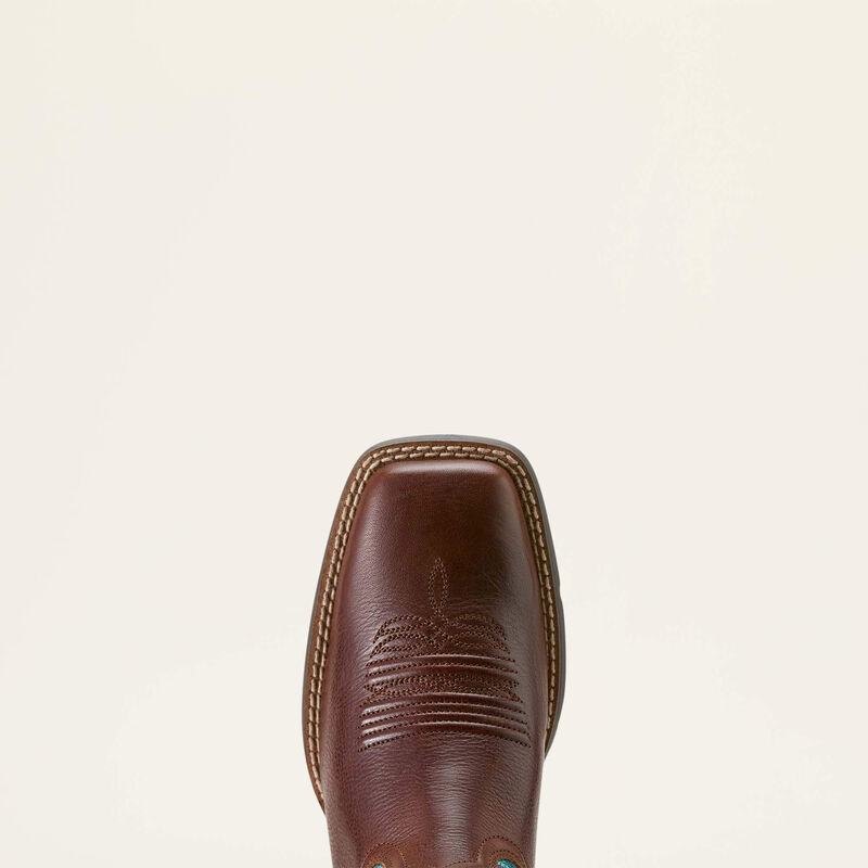 Ariat Womens Round Up Filly Wide Square Toe Western Boot - OILED TEAK|LOYAL BLUE