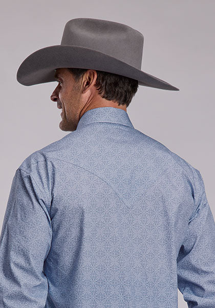 STETSON MENS SNAP 2 POCKET PRINT STEEL BLUE FILIGREE SHIRT